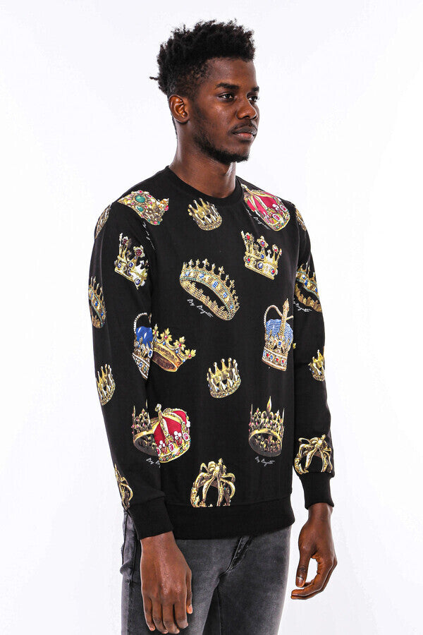 WSS Black Patterned Slim Fit Sweatshirt  - Teotihuacan