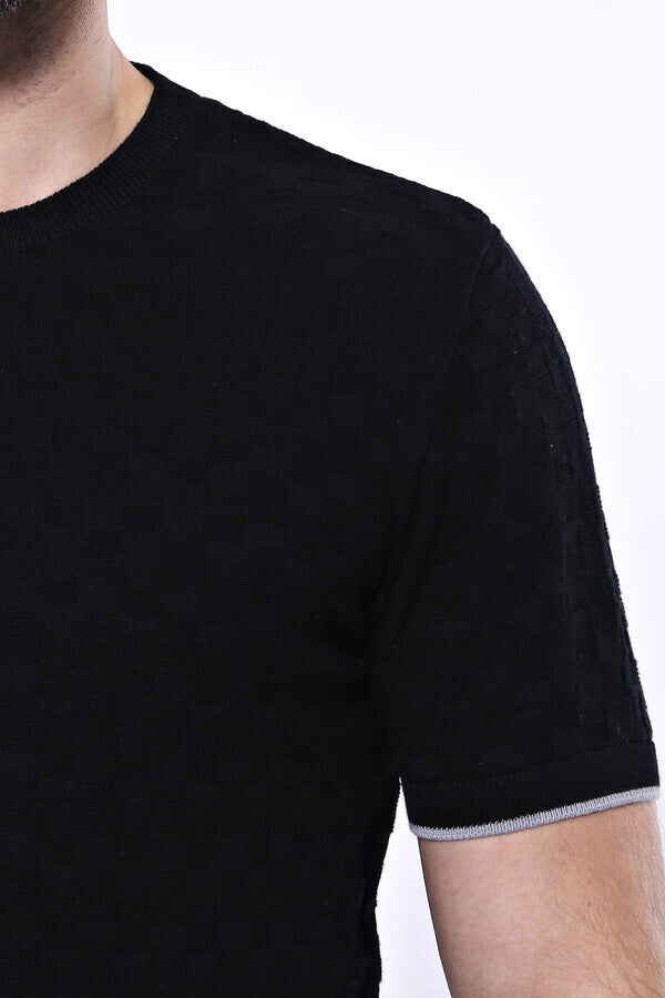 WSS Patterned Tricot Knitted Black Men T-Shirt  - Brăila