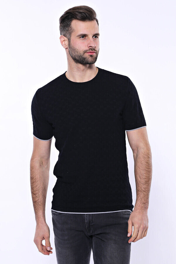 WSS Patterned Tricot Knitted Black Men T-Shirt  - Brăila
