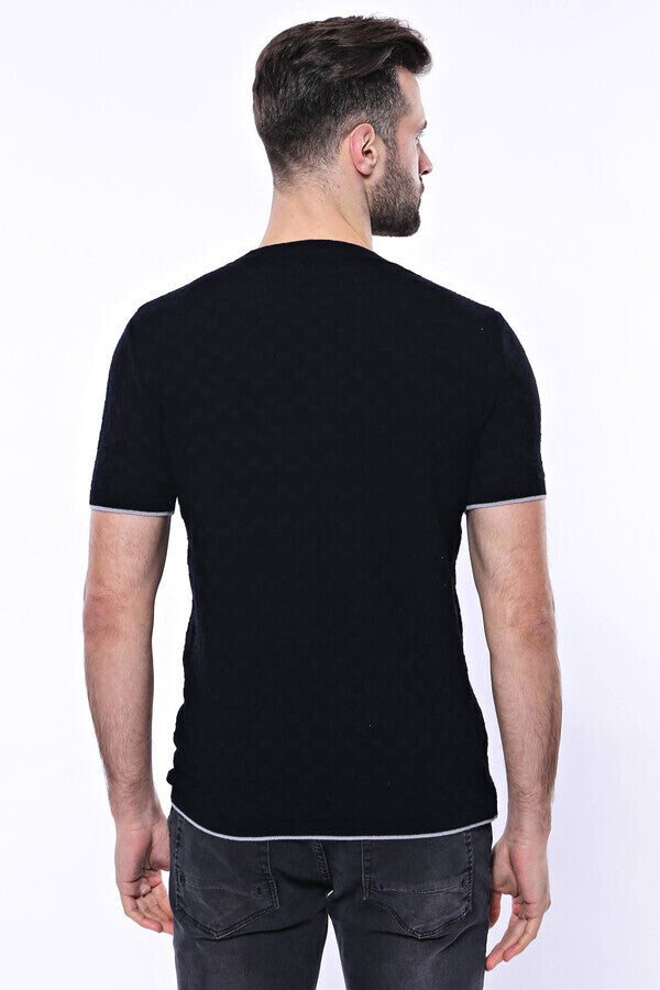 WSS Patterned Tricot Knitted Black Men T-Shirt  - Brăila