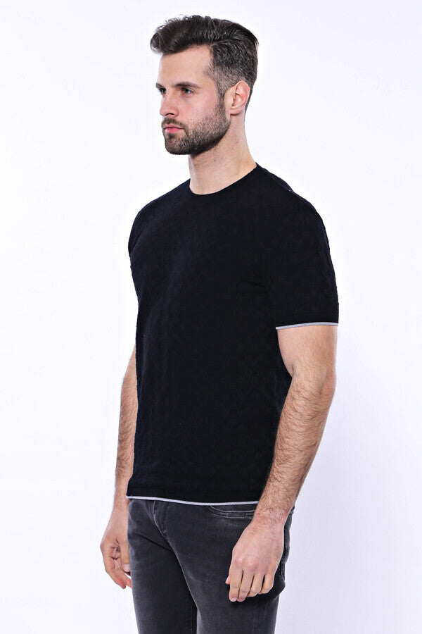 WSS Patterned Tricot Knitted Black Men T-Shirt  - Brăila