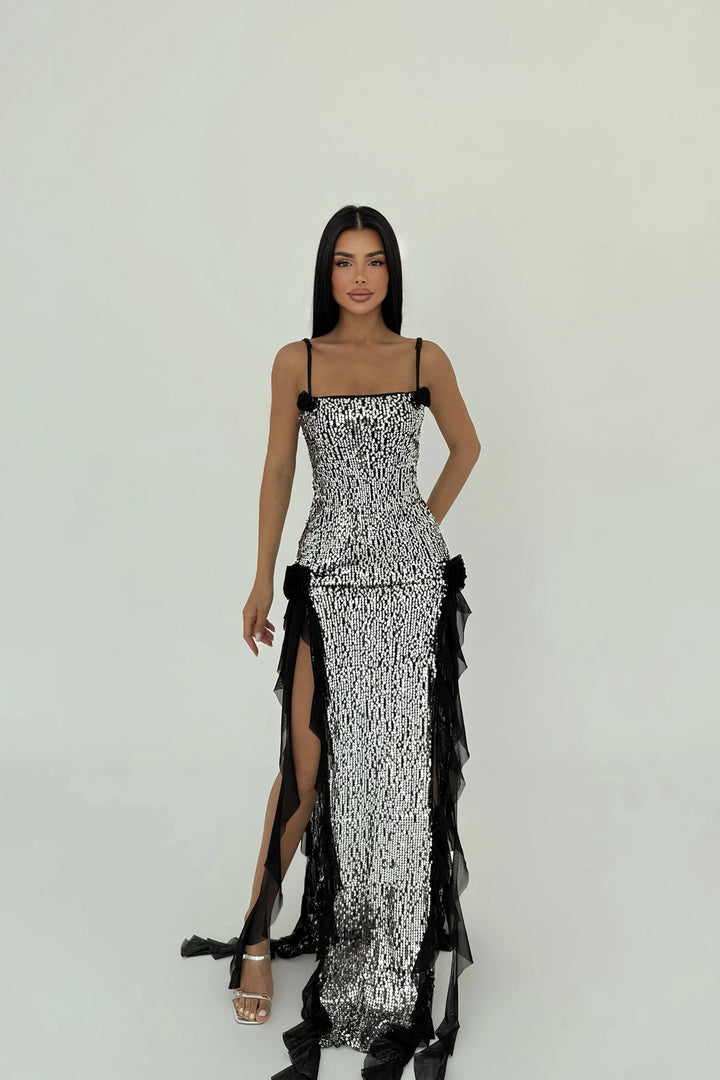 EYY Women Black Paxton Sequined Long Slit Dress - Chelmsford