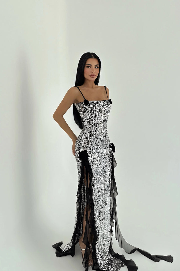 EYY Women Black Paxton Sequined Long Slit Dress - Chelmsford