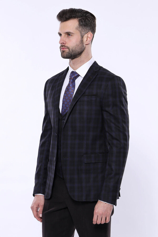 WSS Black Plaid Men's Winter 3 Piece Suit  - Nova Kakhovka