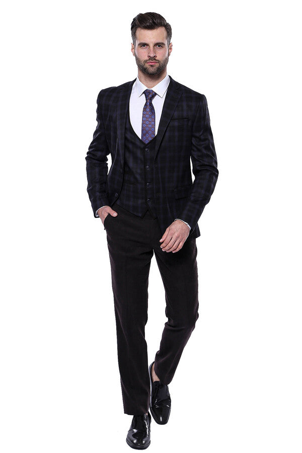 WSS Black Plaid Men's Winter 3 Piece Suit  - Nova Kakhovka