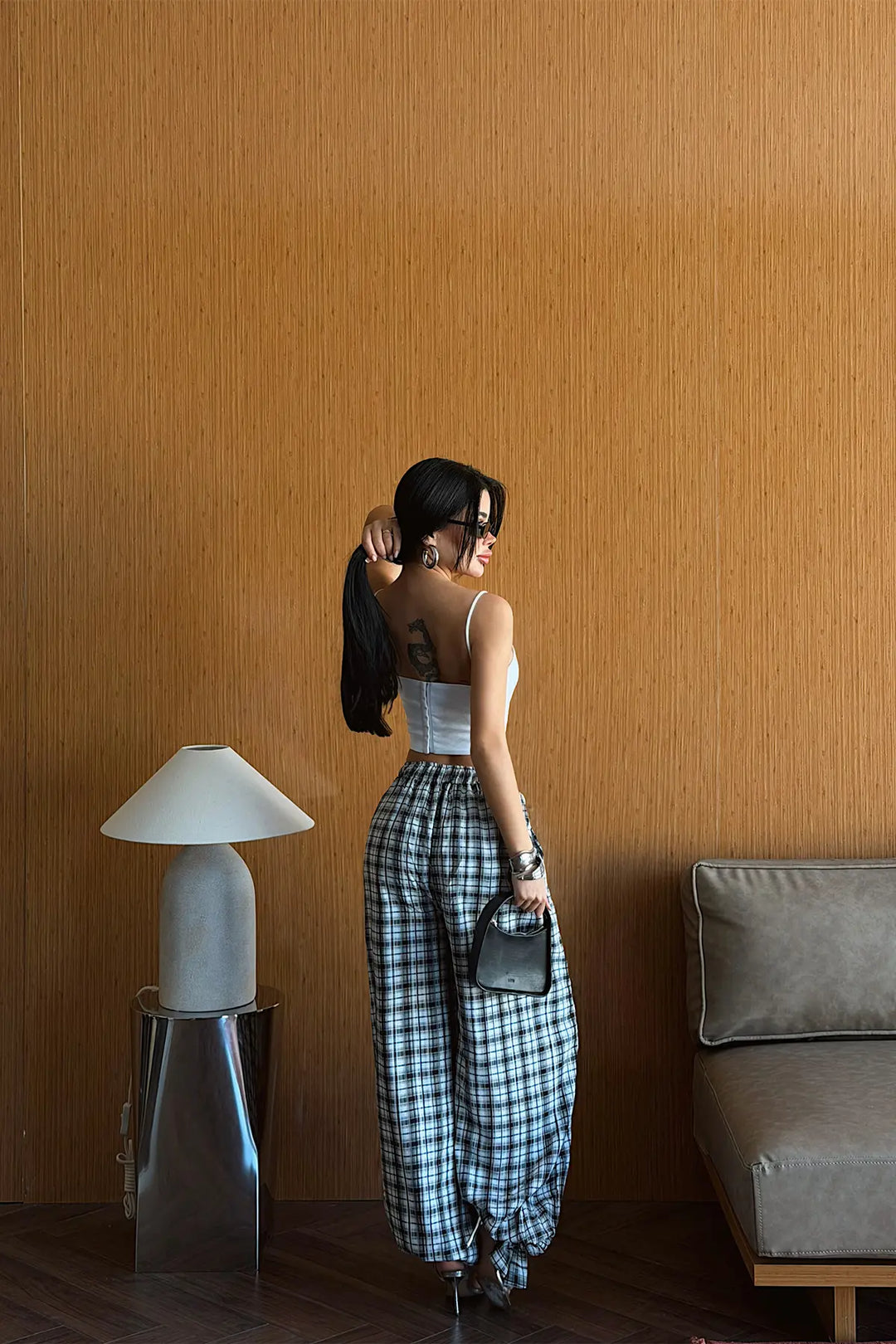 EYY Women Black Plaid Trousers - Piscataway