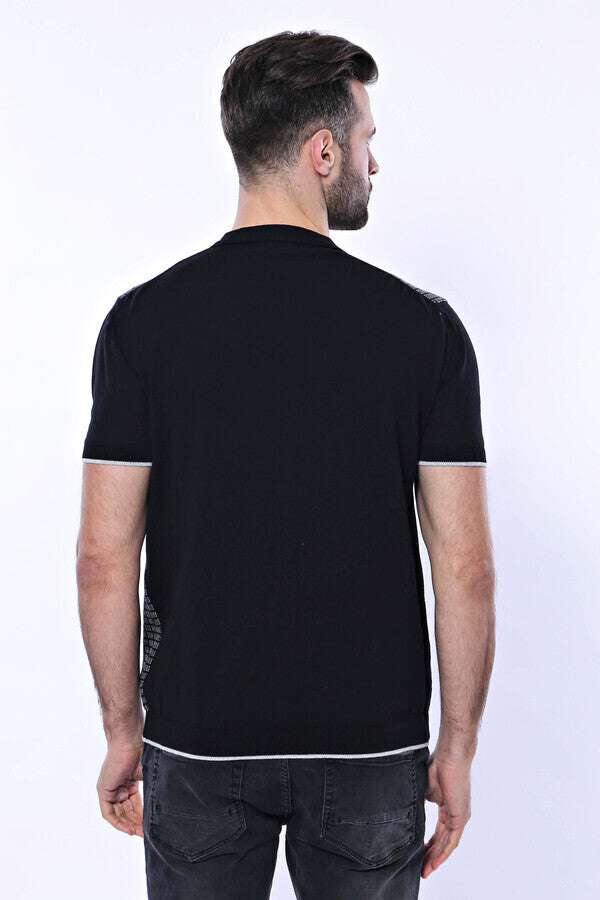 WSS Black Plaid Zippered Polo Knitted T-Shirt  - Aguascalientes