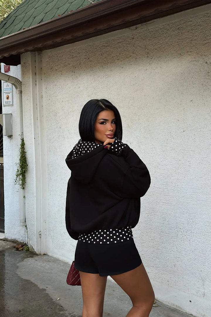 EYY Women Black Polka-Dot Hooded Sweatshirt - Vélez-Málaga