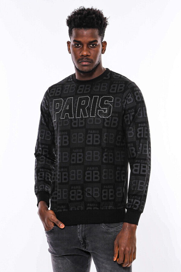 WSS Black Printed Slim Fit Sweatshirt  - Mouscron