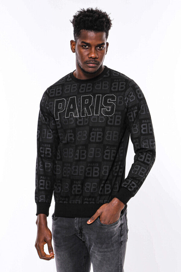 WSS Black Printed Slim Fit Sweatshirt  - Mouscron