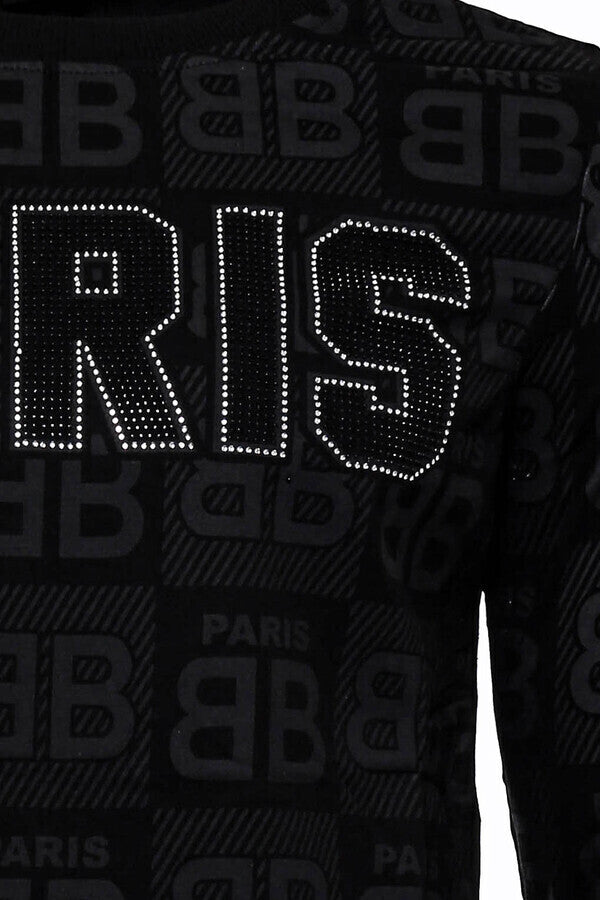 WSS Black Printed Slim Fit Sweatshirt  - Mouscron