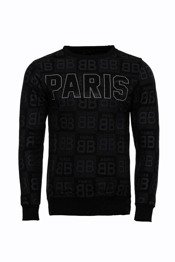 WSS Black Printed Slim Fit Sweatshirt  - Mouscron