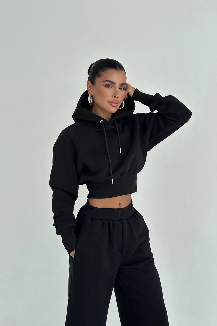 EYY Women Black Scarf Hooded Tracksuit - Xico
