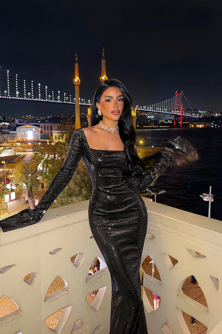 EYY Women Black Sequin Detail Long Dress - Donetsk