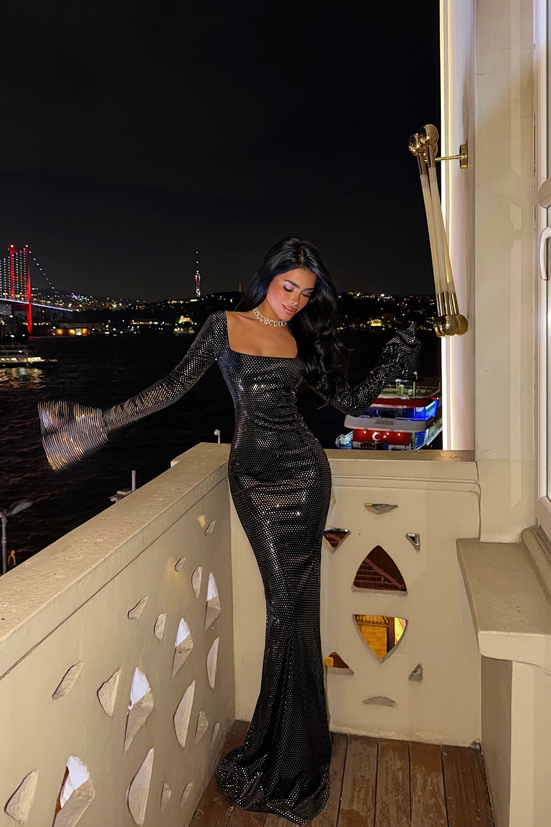 EYY Women Black Sequin Detail Long Dress - Donetsk