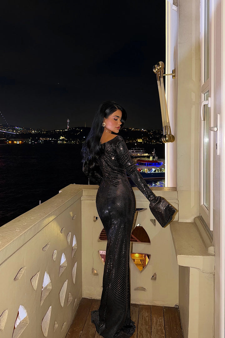 EYY Women Black Sequin Detail Long Dress - Donetsk