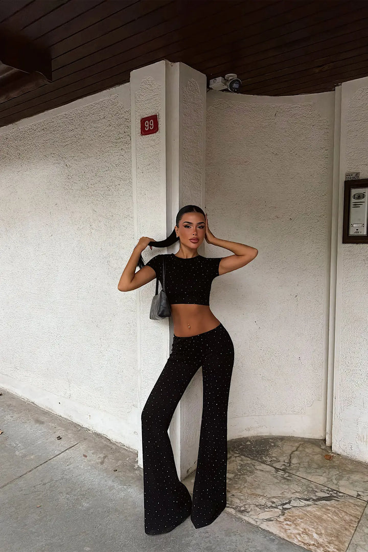 EYY Women Black Set with Stone Detail Pants - Deurne