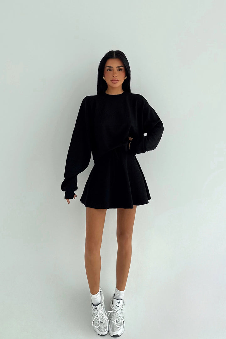 EYY Women Black Torque Tracksuit with Shorts and Skirt - Rozzano