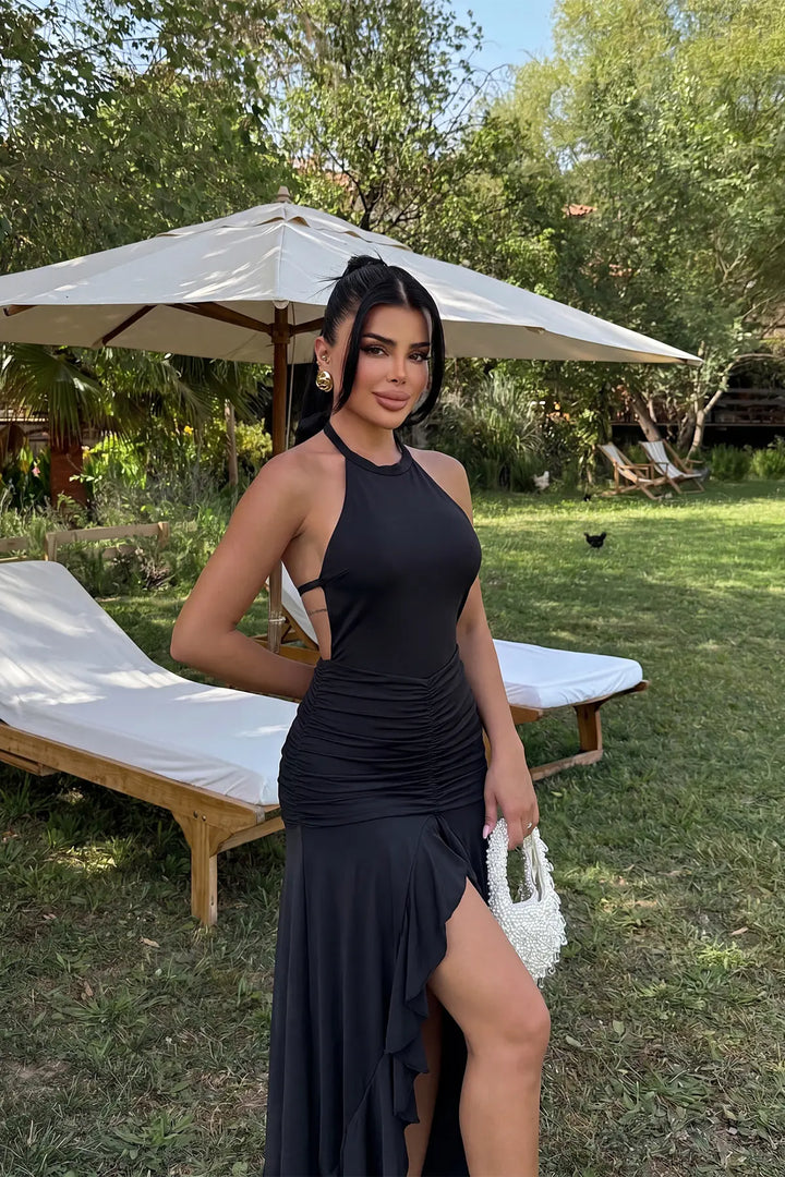 EYY Women Black Strappy Long Dress - Monreale