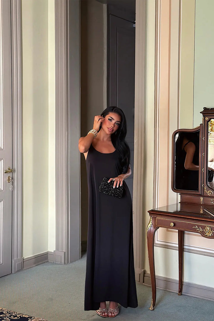EYY Women Black Strappy Long Dress - Normal