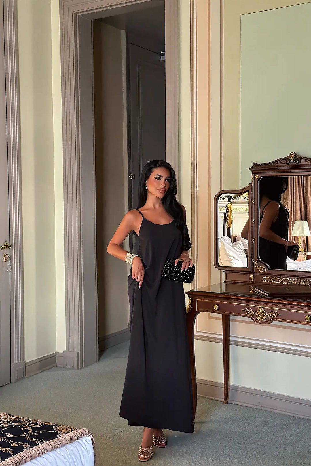 EYY Women Black Strappy Long Dress - Normal