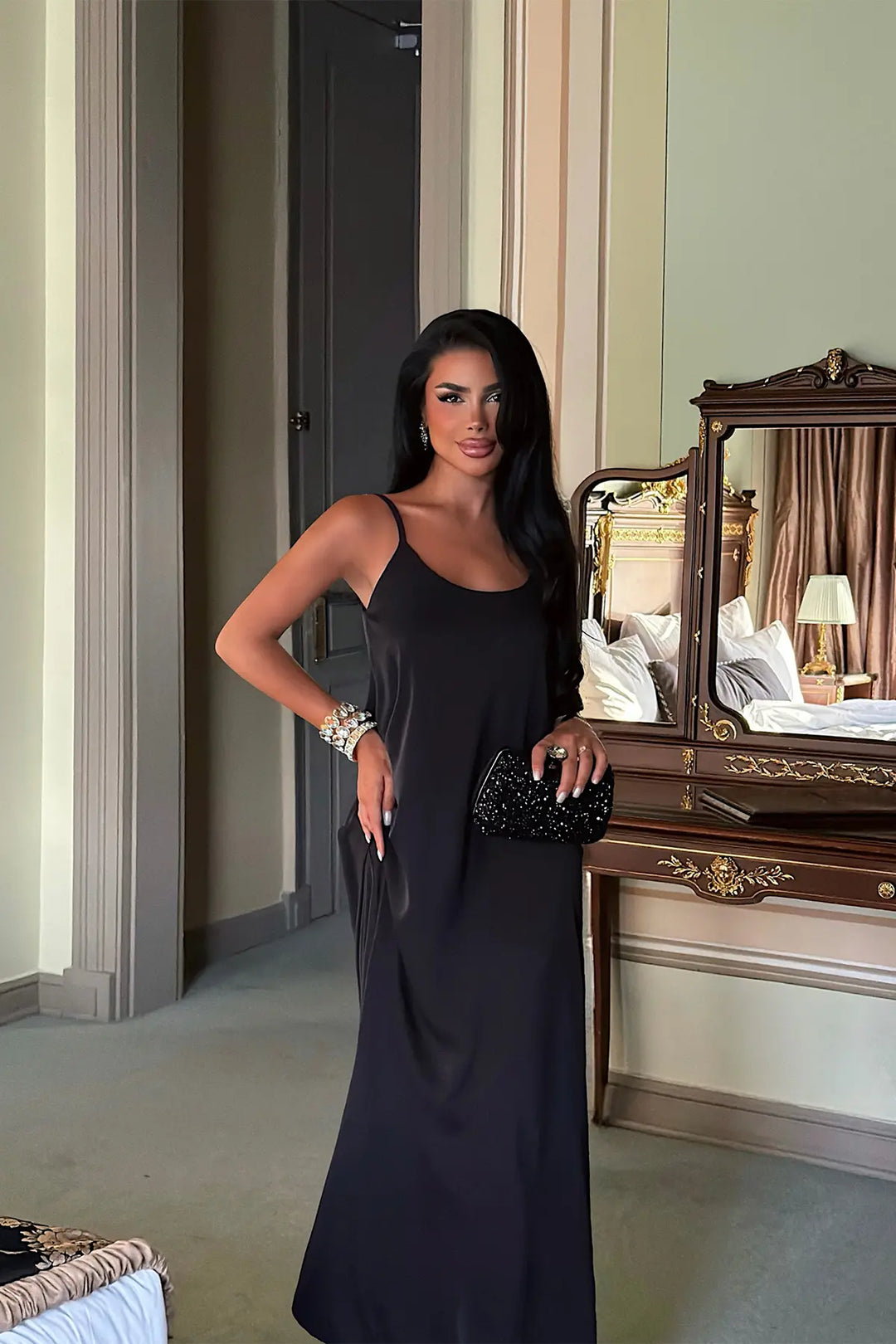 EYY Women Black Strappy Long Dress - Normal