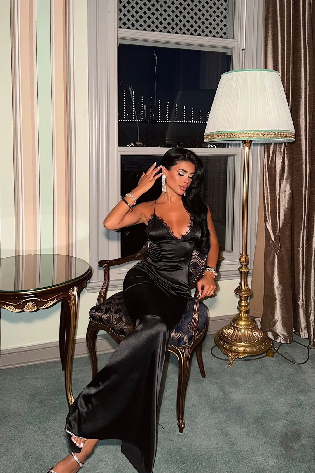 EYY Women Black Strappy Satin Dress - Fontenay-sous-Bois