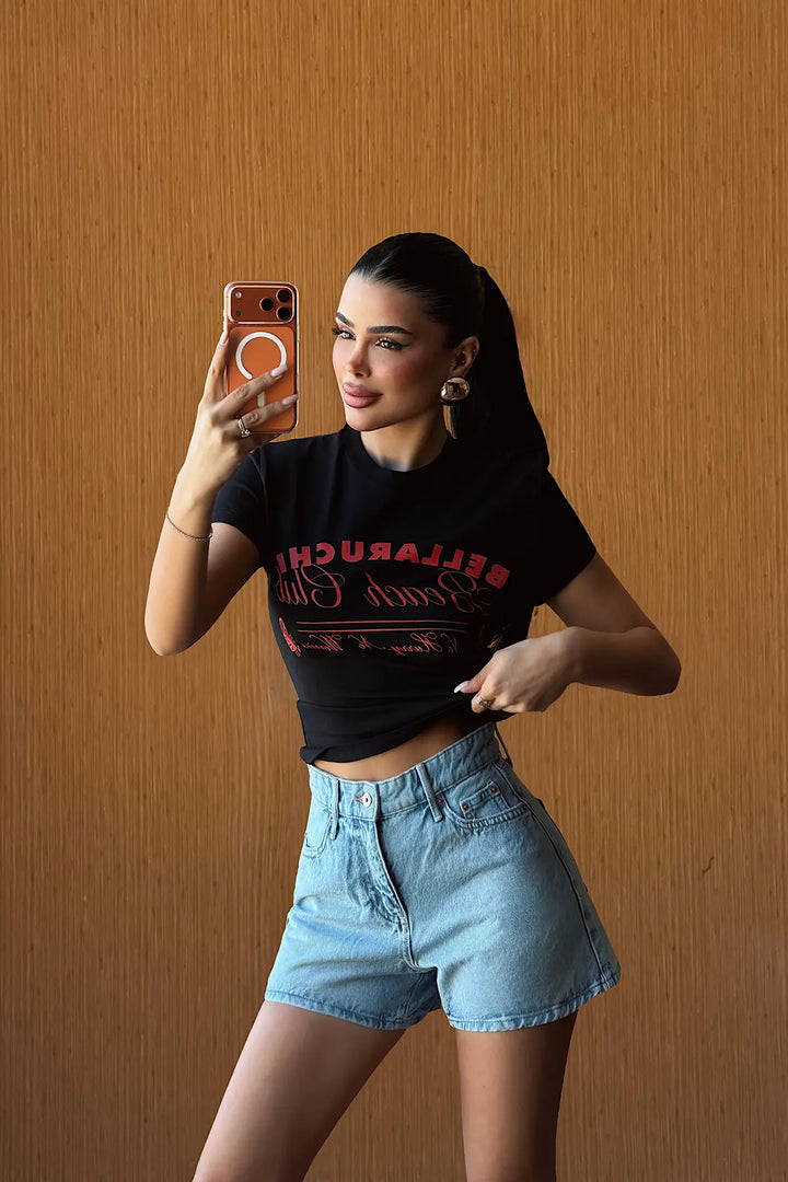EYY Women Black T-shirt with Front Text - Lisburn