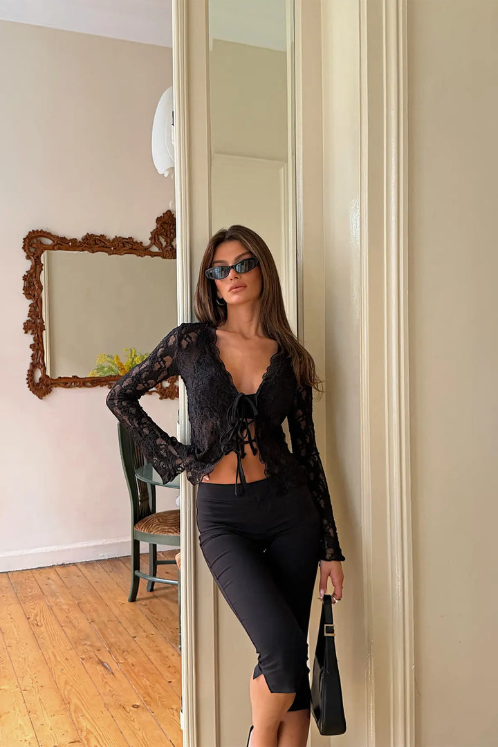 EYY Women Black Tie-Front Crop Top - St. Charles