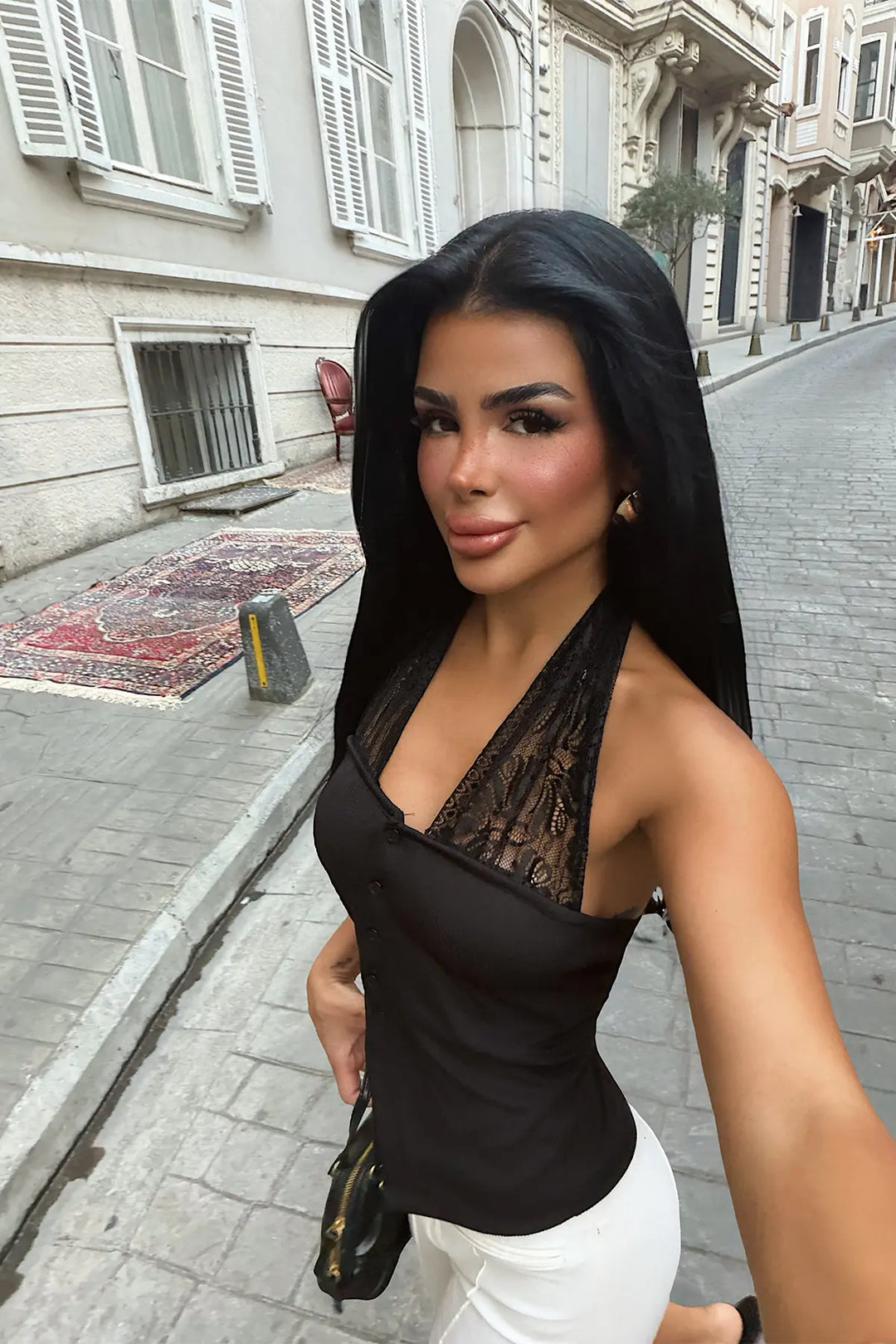 EYY Women Black Tie-Up Crop Top with Lace Detail - Grasse