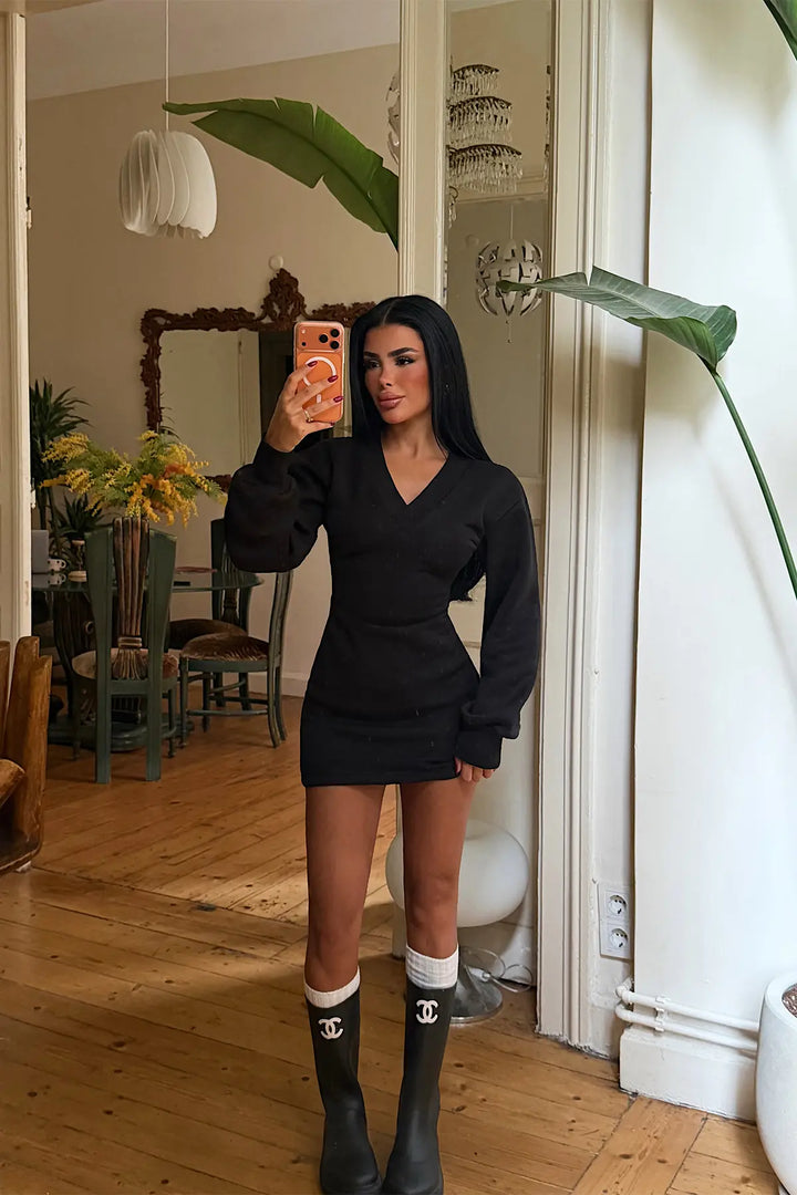 EYY Women Black V-Neck Mini Dress - Pessac
