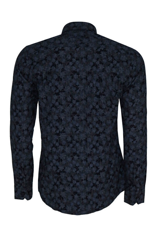 WSS Bloom Patterned Dark Blue Slim Fir Shirt  - Apache Junction