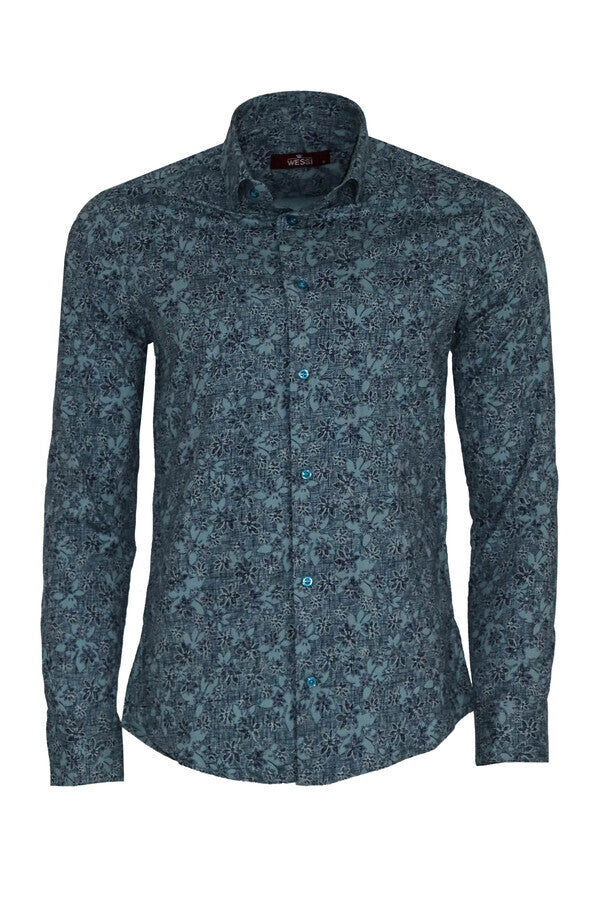 WSS Bloom Patterned Green Slim Fit Shirt  - Abilene