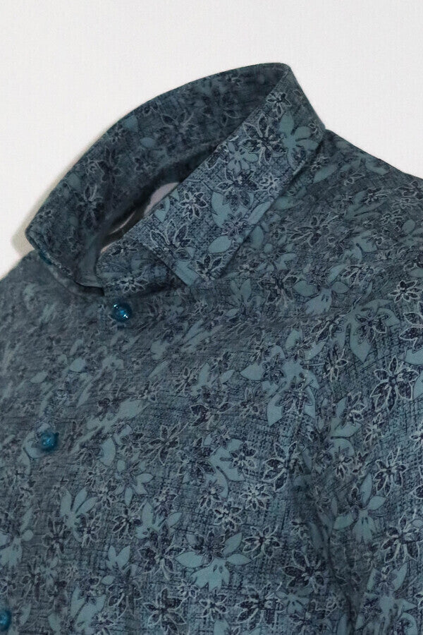 WSS Bloom Patterned Green Slim Fit Shirt  - Abilene