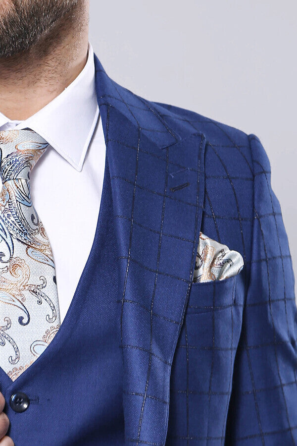 WSS Blue Vested Suit With Plaid Blazer  - Singen