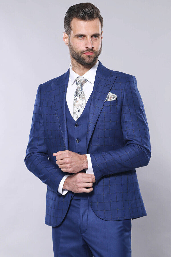 WSS Blue Vested Suit With Plaid Blazer  - La Roche-sur-Yon