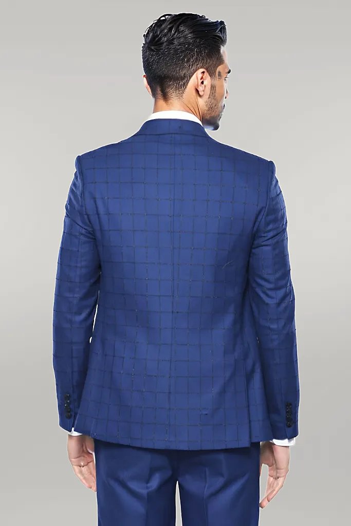 WSS Blue Vested Suit With Plaid Blazer  - Singen