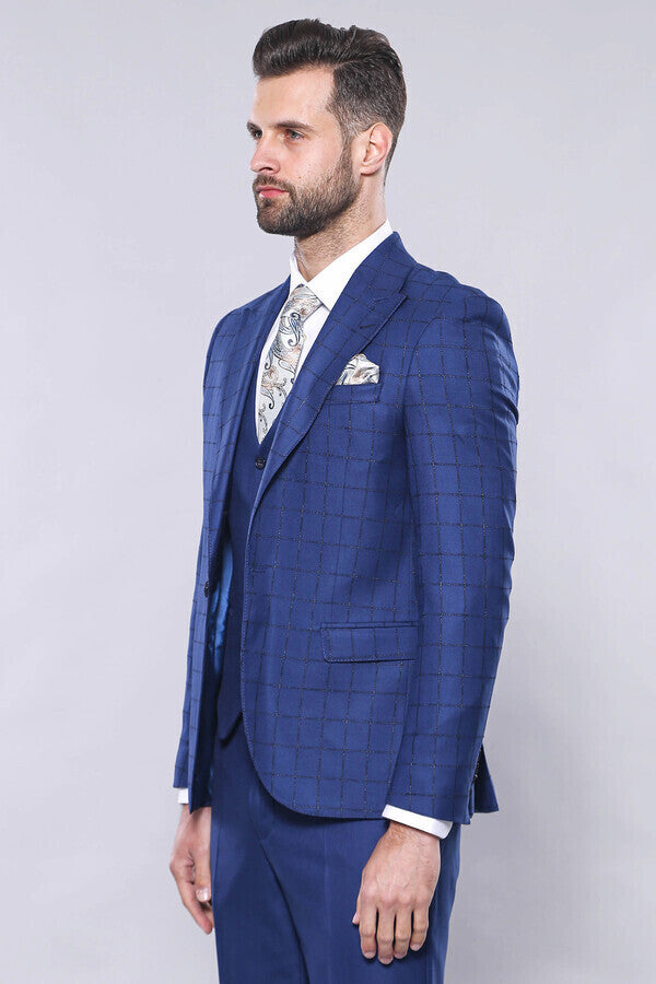 WSS Blue Vested Suit With Plaid Blazer  - La Roche-sur-Yon