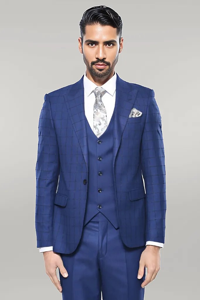 WSS Blue Vested Suit With Plaid Blazer  - Singen