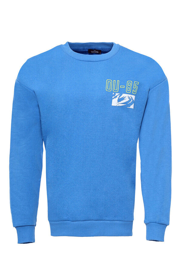 WSS Blue Both Side Printed Circle Neck Men's Sweatshirt  - Singen