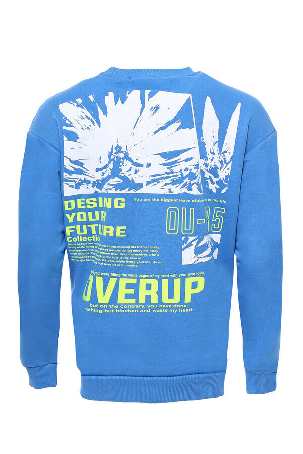 WSS Blue Both Side Printed Circle Neck Men's Sweatshirt  - Singen