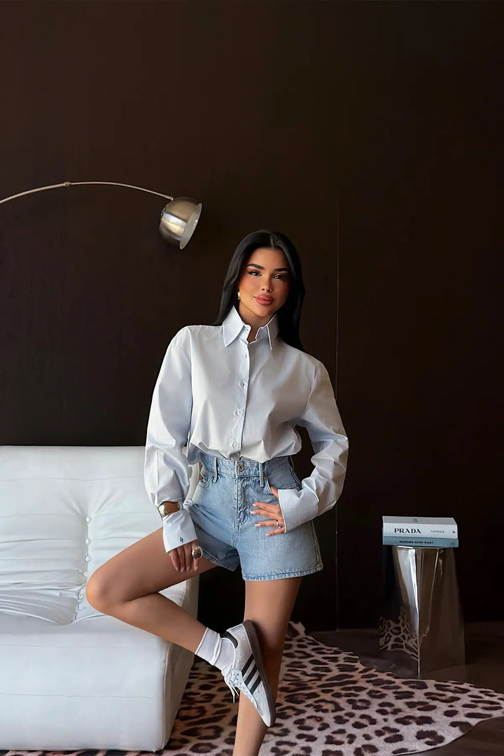 EYY Women Blue Button-Front Embroidered Shirt - Perth