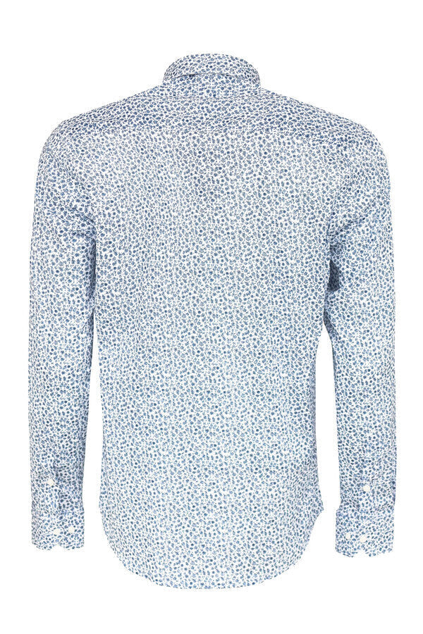 WSS Blue Floral Patterned Slim Fit White Men Shirt  - Chaïdári