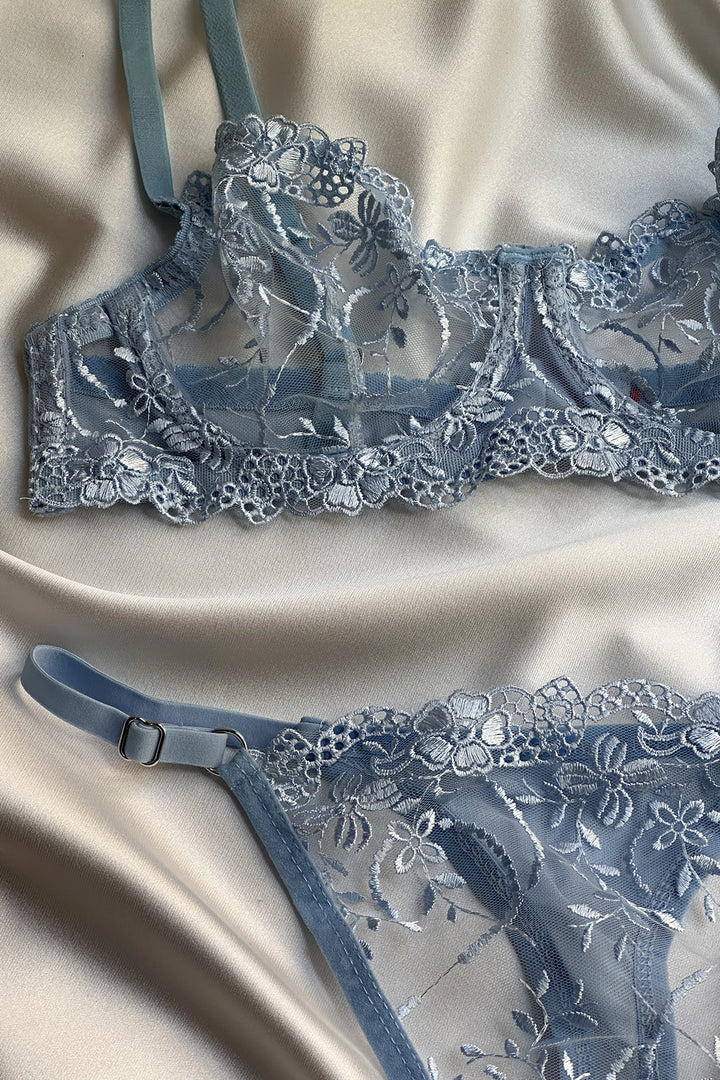 EYY Women Blue Lace Detailed Lingerie - Coral Gables