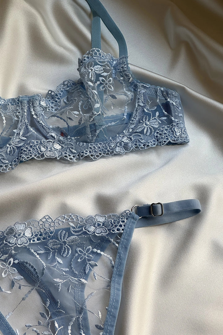 EYY Women Blue Lace Detailed Lingerie - Coral Gables
