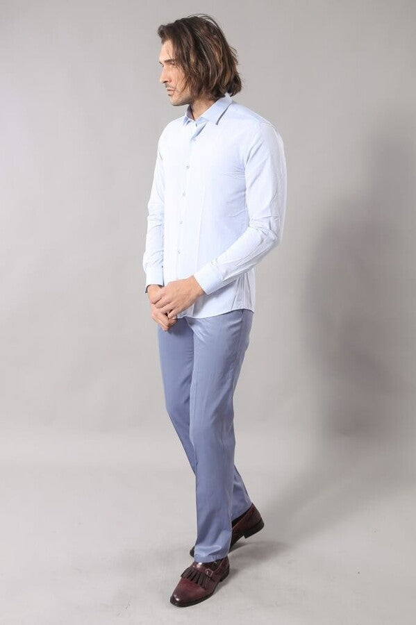 WSS Blue Patterned Slim Fit Shirt  - Kansas City