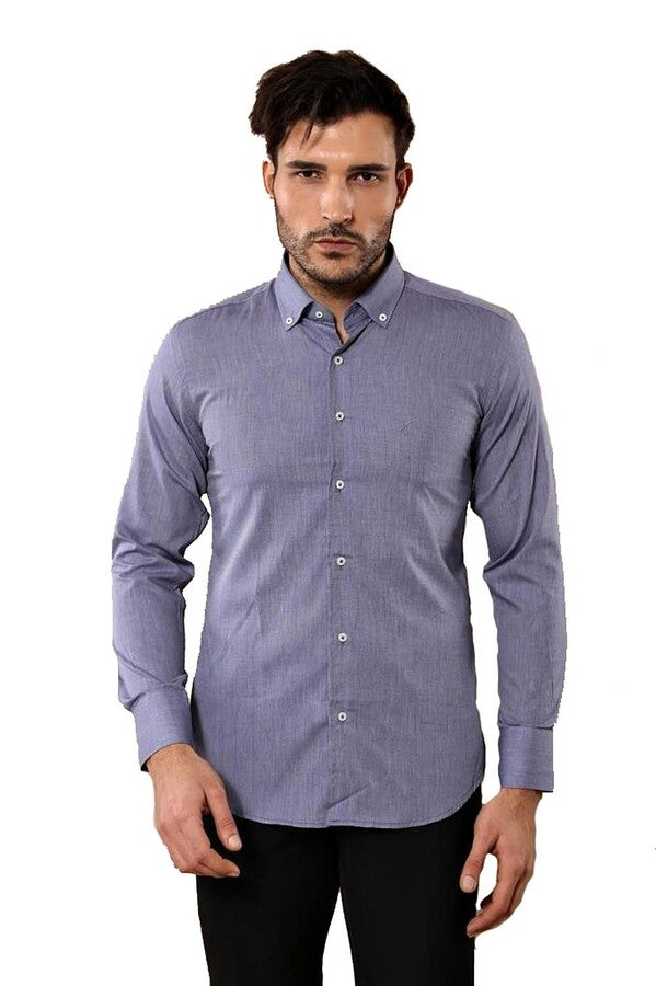 WSS Blue Plain Linen Men's Shirt  - Charlotte