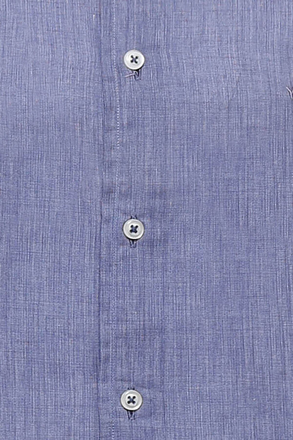 WSS Blue Plain Linen Men's Shirt  - Charlotte