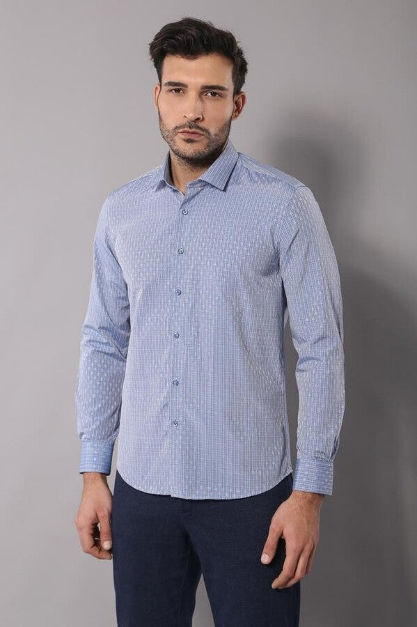 WSS Patterned Slim Fit Blue Shirt  - Peoria