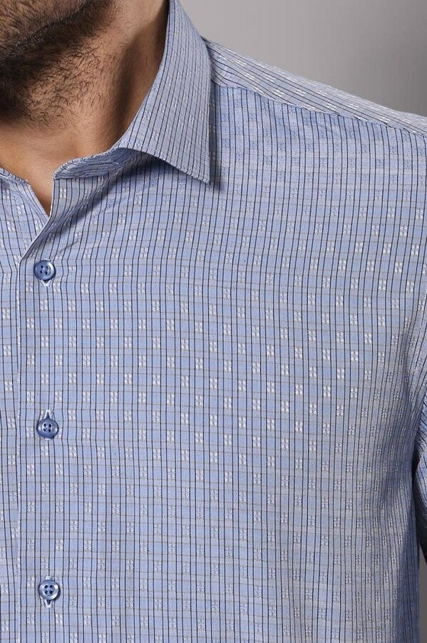 WSS Patterned Slim Fit Blue Shirt  - Peoria